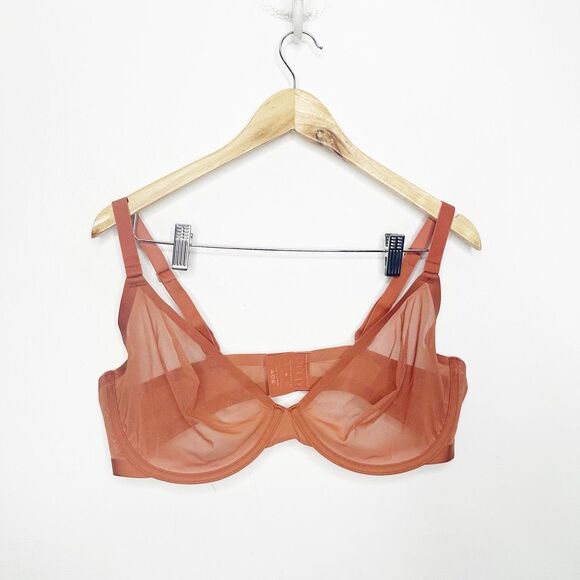 CUUP THE PLUNGE Mesh Bra womens 40E clay pink underwire semi sheer - Picture 2 of 6